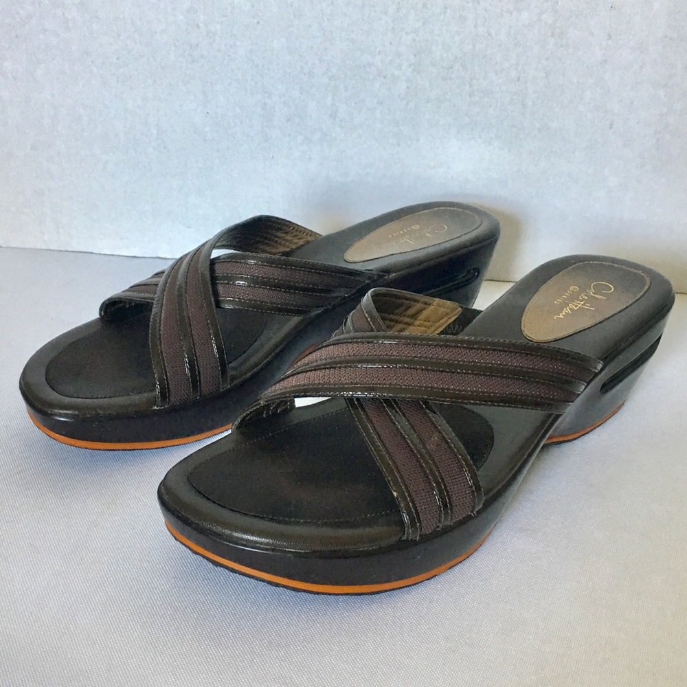 Cole Hann Brown Wedge Slip On Sandals Womens 9